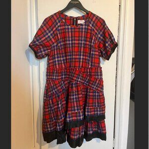 Nicole Plaid Flannel Ruffle Mini Dress In Red Multi